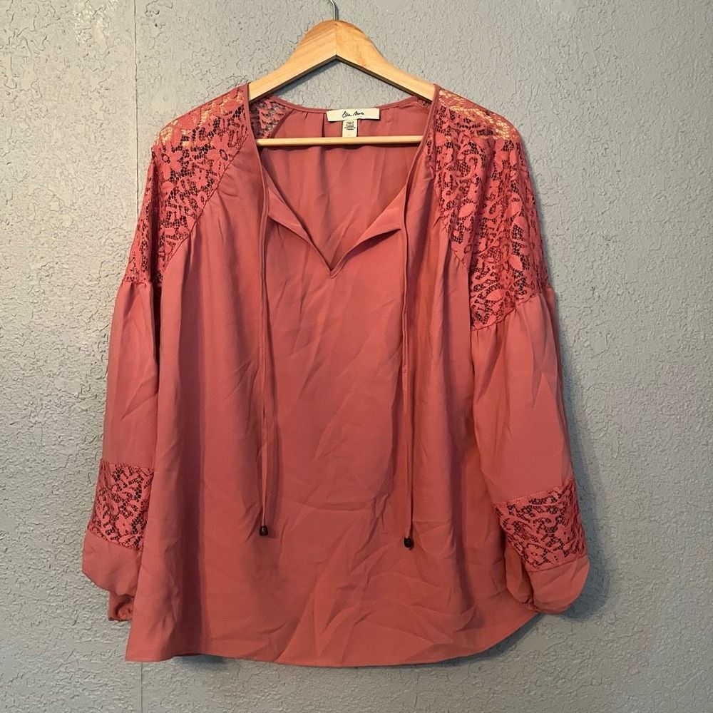 EUC Ella Moon Lace Pink Blush Balloon Long Sleeves Size Medium